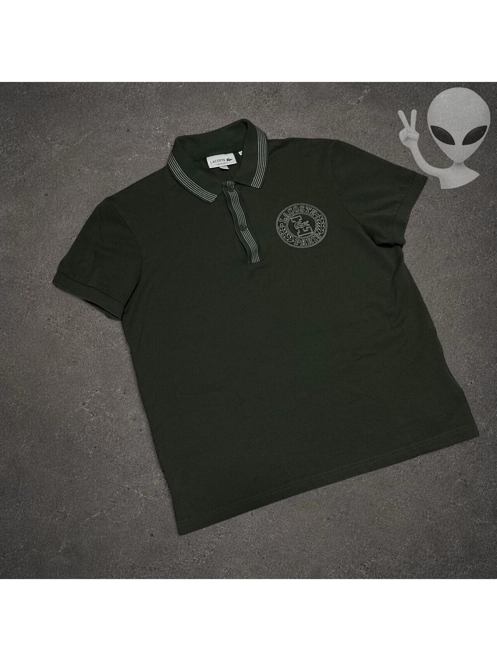 Lacoste Badge Print Polo Shirt Mens S Green Regular Fit Paris Crest Pique